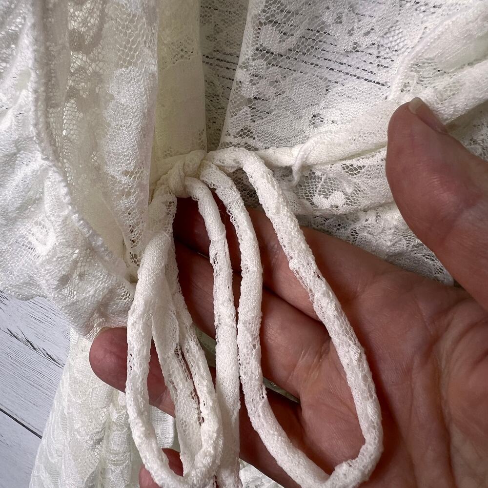 In Bloom by Jonquil Robe Womens Size Small Ivory Retro Lace Wrap Babydoll Floral - Picture 14 of 16